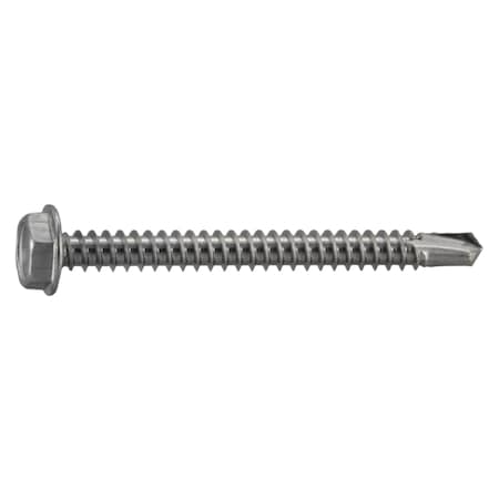 Midwest Fastener Self-Drilling Screw, #10 x 2 in, Plain Stainless Steel Flange Hex Head External Hex Drive, 100 PK 53273
